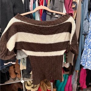 Brown and Cream Striped Women's Sweater